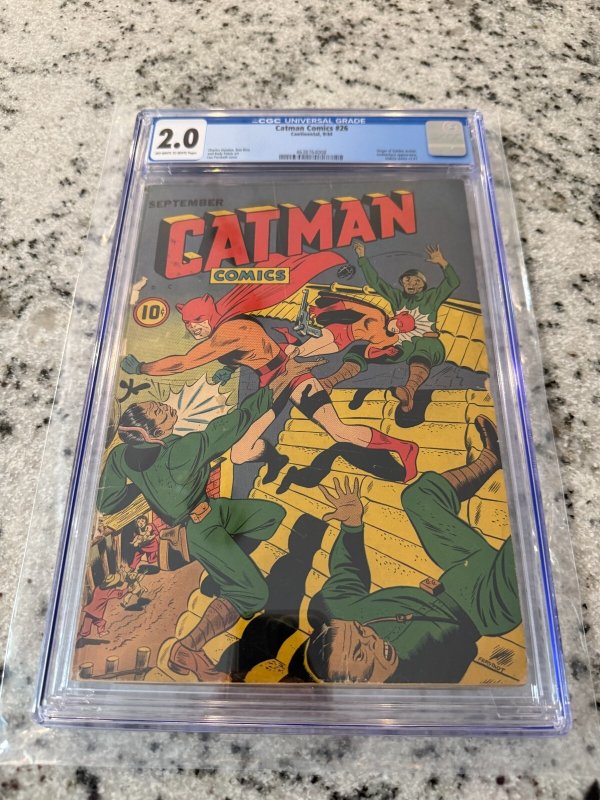 Catman Comics #26 (1944), CGC 2.0 graded comic book, Universal Blue label — front cover in its holder