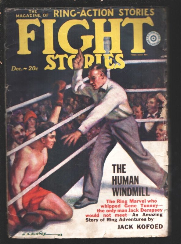 Fight Stories 12/1929-Earle Bergey Boxing Cover-The Human Windmill-Jack Kofo..., raw, ungraded comic book — front cover