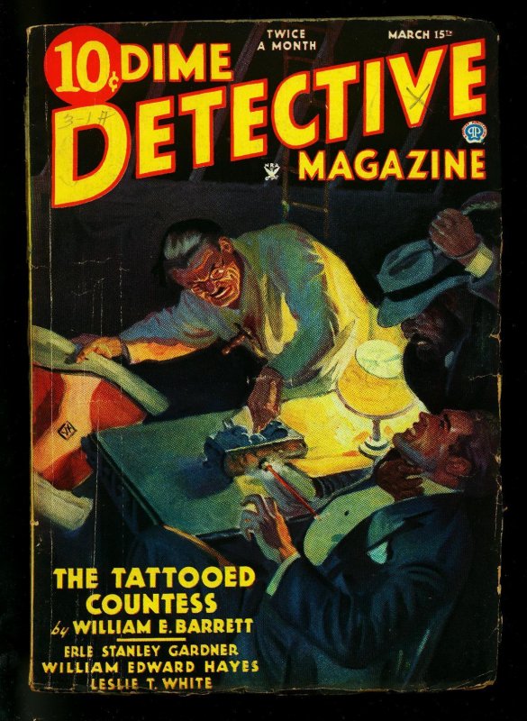 Pulp: Dime Detective Pulp 3/15/35- Tattooed Countess- Erle Stanley Gardner- VG, raw comic book in VG condition — front cover