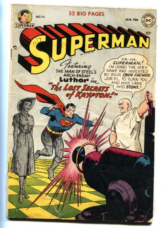 Superman #74 (DC Comics, 1952), raw, ungraded comic book — front cover