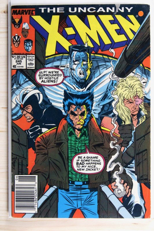 The Uncanny X-Men #245 (Marvel Comics, 1989), raw comic book in VF- 7.5 condition — front cover
