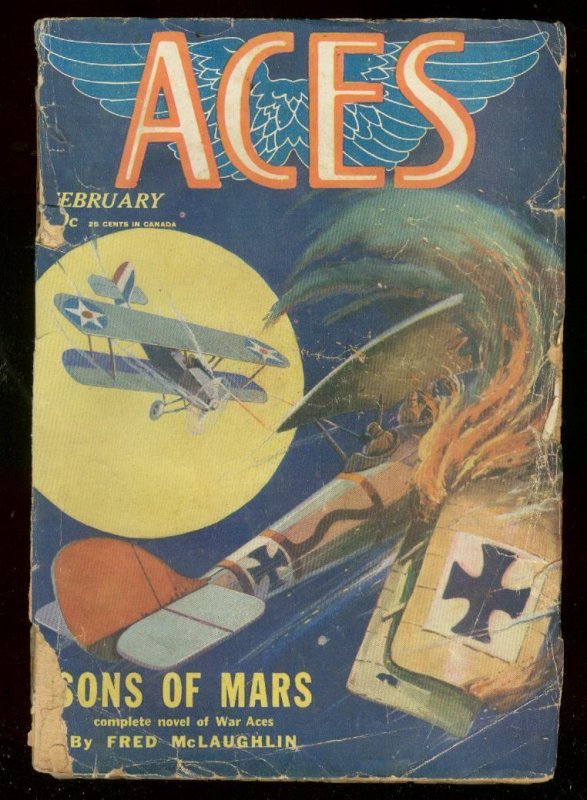 Aces FEB 1929-Sons OF Mars-Fred McLAUGHLIN-WWI Pulp-Fh G, raw, ungraded comic book — front cover