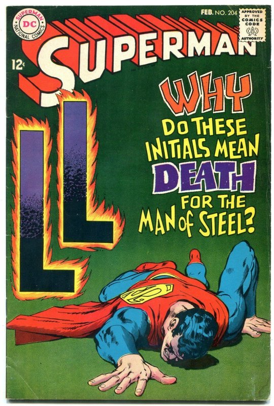 Superman #204 (DC Comics, 1968), raw comic book in VG condition — front cover