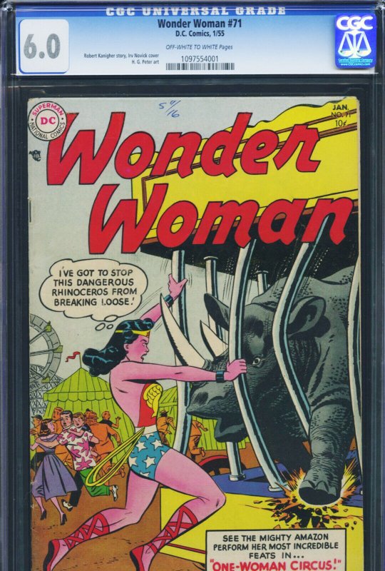 Wonder Woman #71 (DC Comics), CGC 6.0 graded comic book, Universal Blue label — front cover in its holder