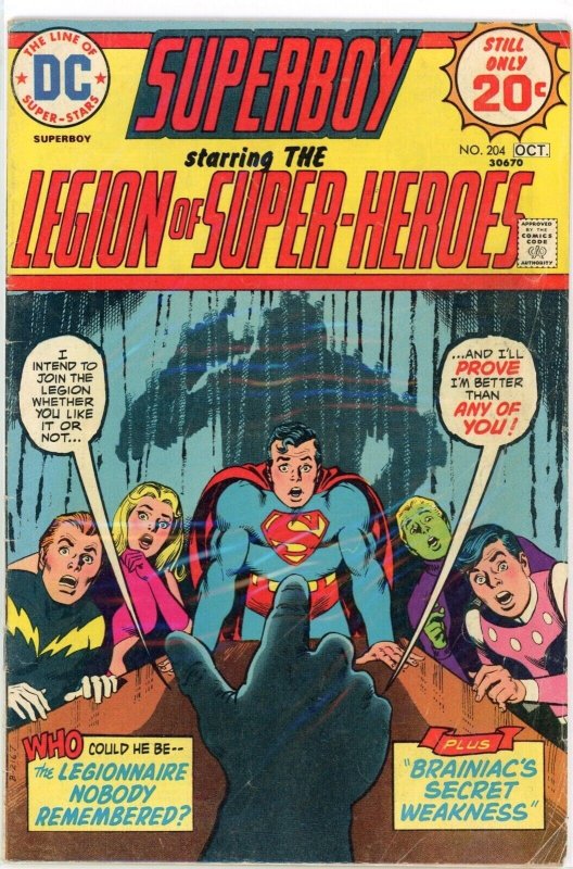 Superboy #204 (DC Comics, 1974), raw comic book in VG+ 4.5 condition — front cover