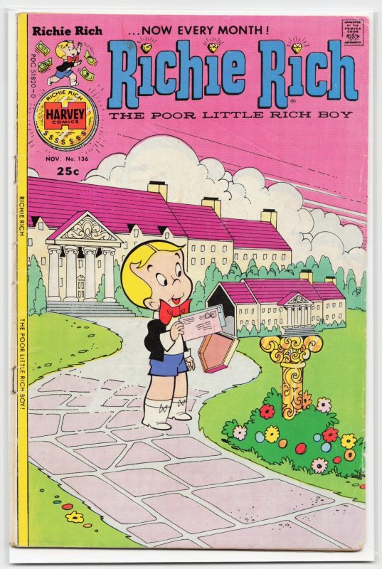 Richie Rich #136 (Harvey Comics, 1975), raw, ungraded comic book — front cover