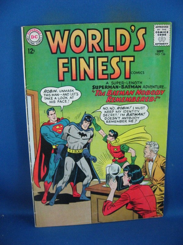 Worlds Finest #136 (DC Comics, 1963), raw comic book in VG+ condition — front cover