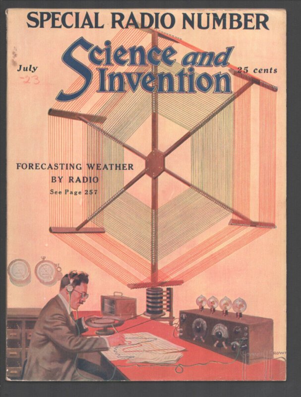 Science & Invention 7/1923-Experimenter-Frank R Paul Art--H V Brown-sci-fi Pu..., raw, ungraded comic book — front cover