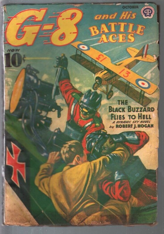 G-8 and His Battle Aces 10/1939-Hero Pulp-Black Buzzard-J F Gould--VG (Popular Publications, 1939), raw comic book in VG condition — front cover