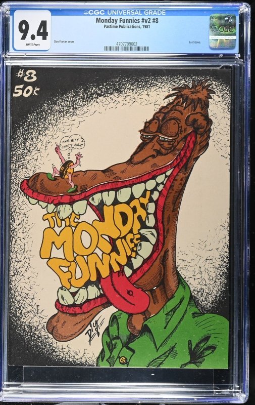 Monday Funnies #8 (1981), CGC 9.4 graded comic book, Universal Blue label — front cover in its holder
