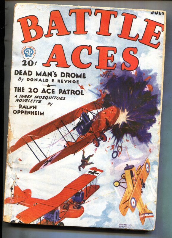 Battle Aces July 1932-Popular-The Three Mosquitos-Sky Wolf-Aviation Pulp Maga... (Popular Publications, 1932), raw, ungraded comic book — front cover