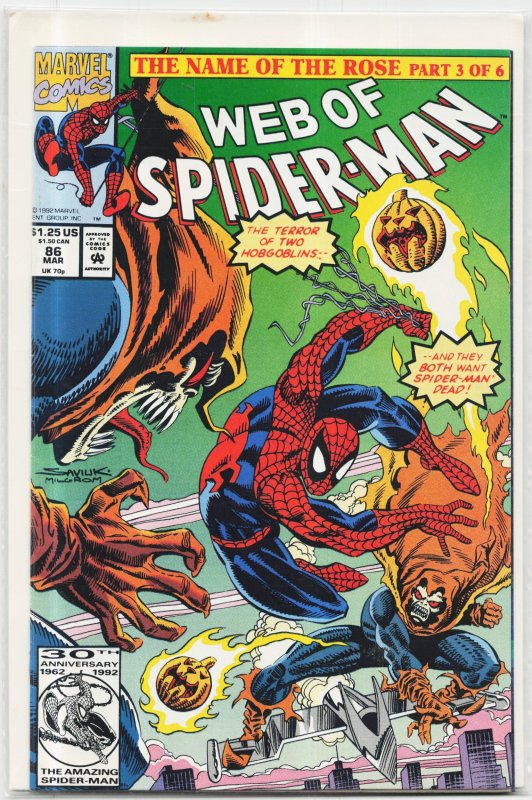 Web of Spider-Man #86 (Marvel Comics, 1992), raw, ungraded comic book — front cover