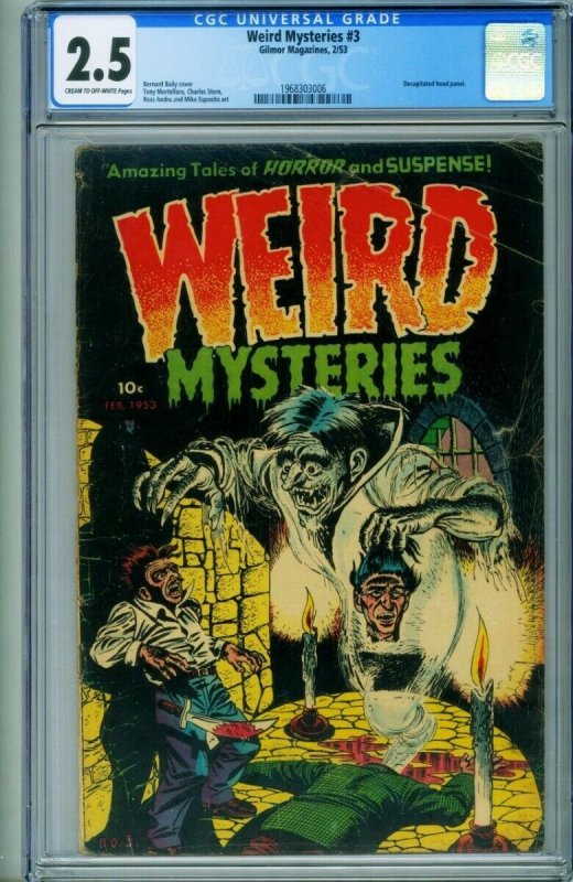 Weird Mysteries #3 (1953), CGC 2.5 graded comic book, Universal Blue label — front cover in its holder