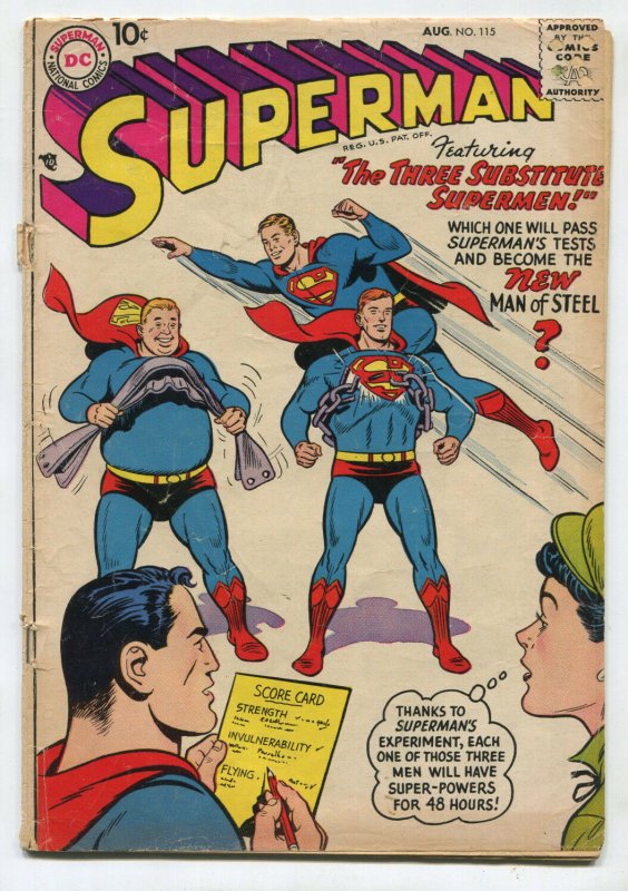 Superman #115 (DC Comics, 1957), raw comic book in 3.0 condition — front cover