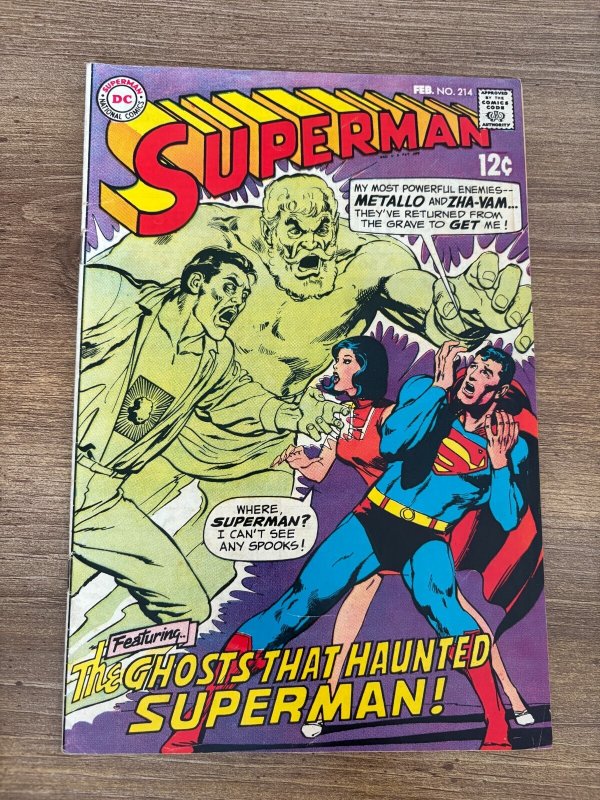Superman #214 (DC Comics, 1969), raw comic book in VF condition — front cover