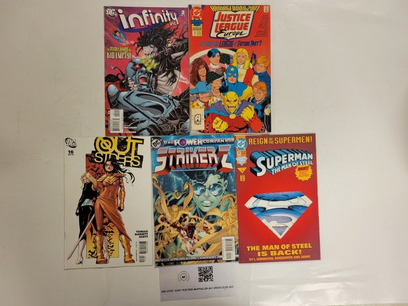 5 Comics #22 Superman #2 Justice League Europe #1 Infinity #16 Out + 42 TJ34, raw, ungraded comic book — front cover
