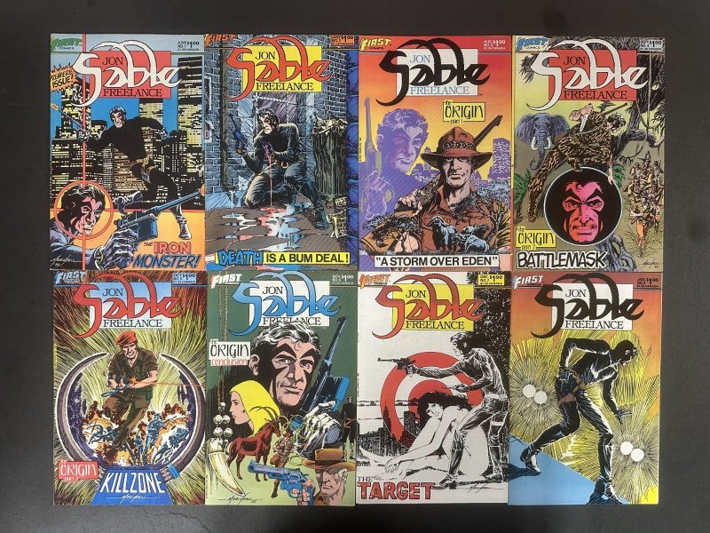 Jon Sable, Freelance (1983) #1-24, 26-56 VF+ Near Complete Set of 55 (First Comics, 1983), raw comic book in VF+ condition — front cover