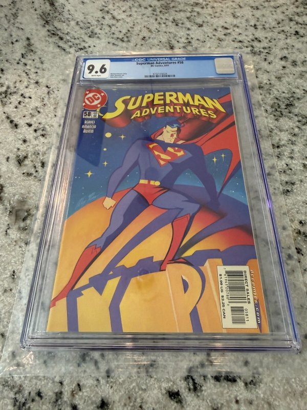 Superman Adventures #58 (DC Comics), CGC 9.6 graded comic book, Universal Blue label — front cover in its holder