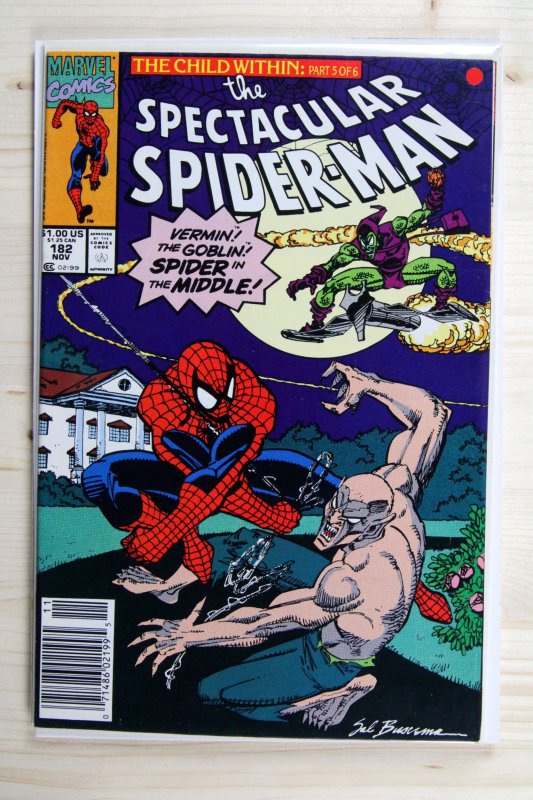 The Spectacular Spider-Man #182 (Marvel Comics, 1991), raw comic book in NM- 9.2 condition — front cover