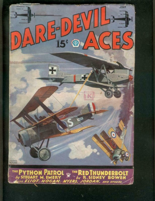 Dare-Devil Aces Pulp-July 1935-Python Patrol-Red Falcon VG (Popular Publications, 1935), raw comic book in VG condition — front cover