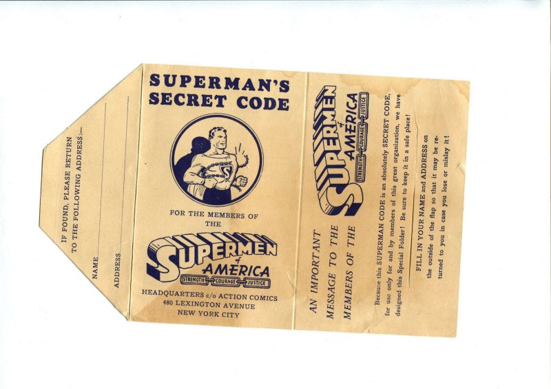 Original 1946 Supermen OF America Superman's Secret Code Booklet Premium (1946), raw, ungraded comic book — front cover