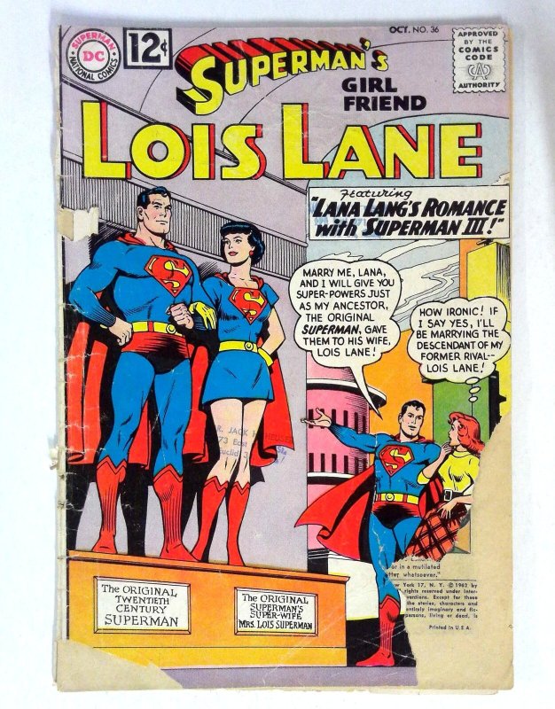 Superman's Girl Friend Lois Lane #36 (DC Comics, 1962), raw comic book in FR condition — front cover