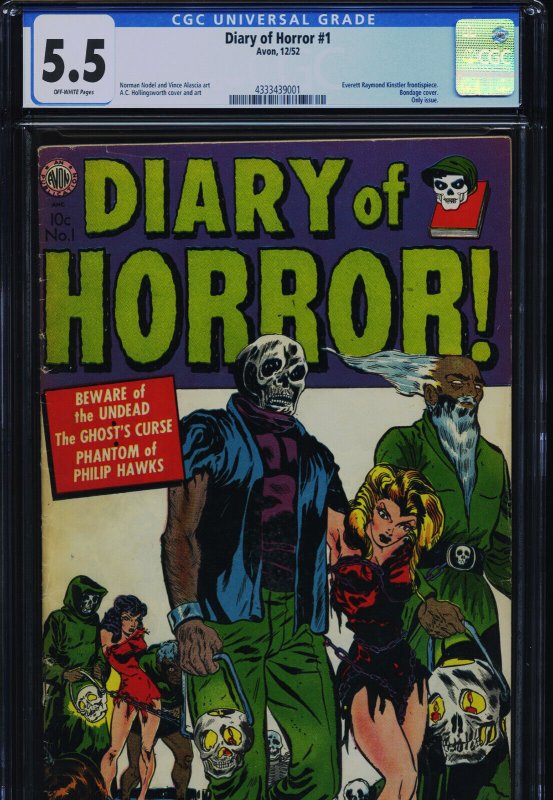 Diary of Horror #1 (Avon Periodicals), CGC 5.5 graded comic book, Universal Blue label — front cover in its holder