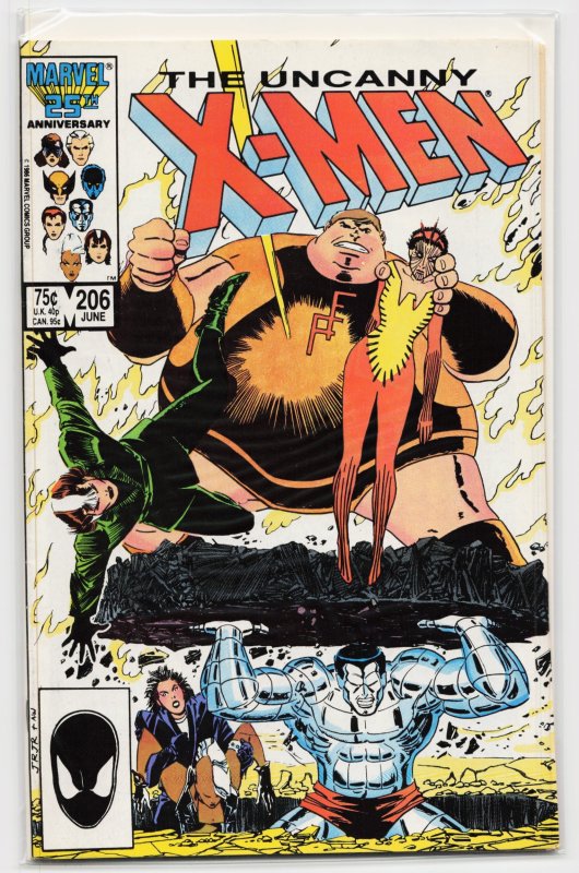 The Uncanny X-Men #206 (Marvel Comics, 1986), raw, ungraded comic book — front cover