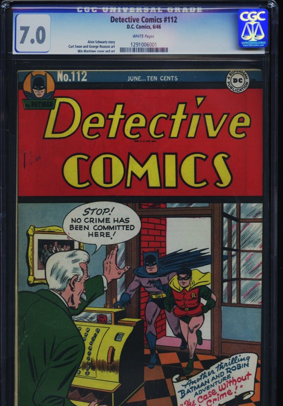 Detective Comics #112 (DC Comics), CGC 7.0 graded comic book, Universal Blue label — front cover in its holder