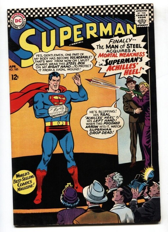 Superman #185 (DC Comics, 1966), raw comic book in VF- condition — front cover