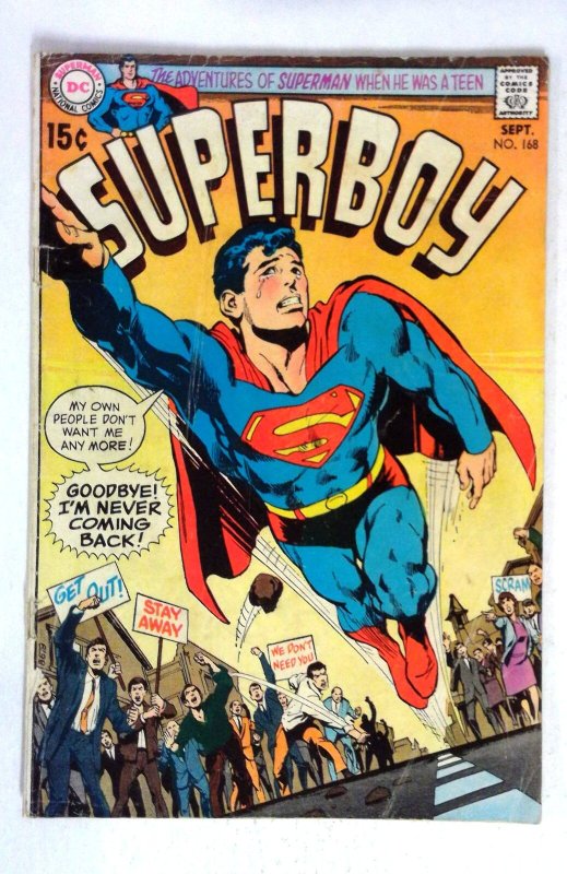 Superboy #168 (DC Comics, 1970), raw comic book in VG condition — front cover