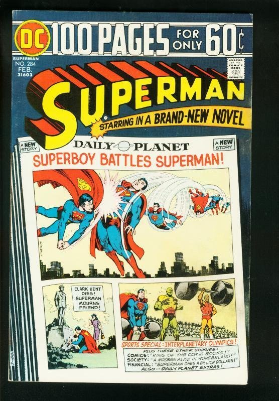 Superman #284 (DC Comics, 1975), raw comic book in FN- condition — front cover