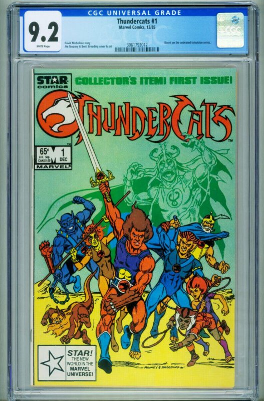 Thundercats #1 (DC Comics, 1985), CGC 9.2 graded comic book, Universal Blue label — front cover in its holder