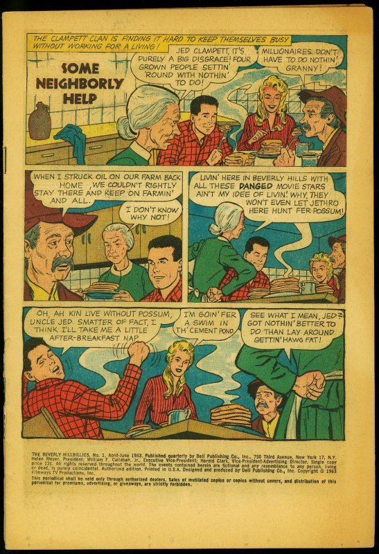 Beverly Hillbillies #1 (Dell Comics, 1963), raw, ungraded comic book — front cover