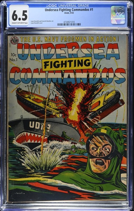 Undersea Fighting Commandos #1 (Avon Periodicals, 1952), CGC 6.5 graded comic book, Universal Blue label — front cover in its holder