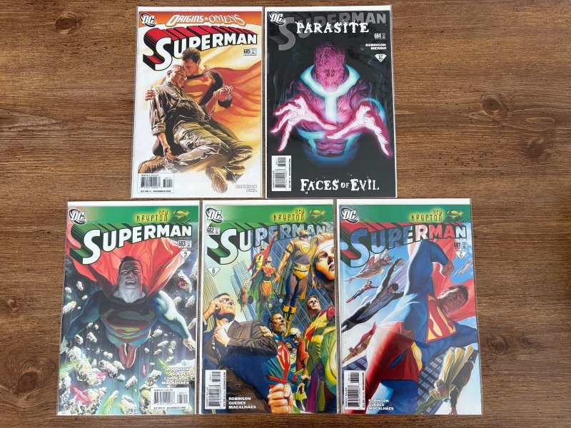 Lot of 5 Superman DC Comic Books # 681 682 683 684 685 NM 1st Prints 6 J440, raw comic book in NM condition — front cover