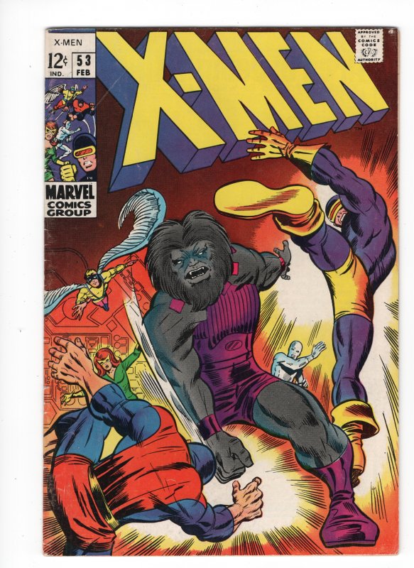 X-Men #53 (Marvel Comics), raw comic book in VG+ 4.5 condition — front cover