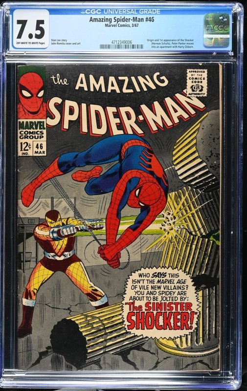 Amazing Spider-Man #46 (Marvel Comics, 1967), CGC 7.5 graded comic book, Universal Blue label — front cover in its holder