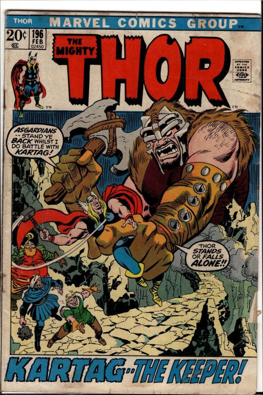 Thor #196 (Marvel Comics, 1972), raw, ungraded comic book — front cover