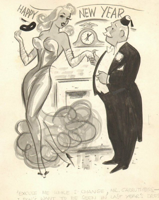 Happy New Year Gag - Wash Art - Humorama 1956 art by Michael Berry (1956), raw, ungraded comic book — front cover