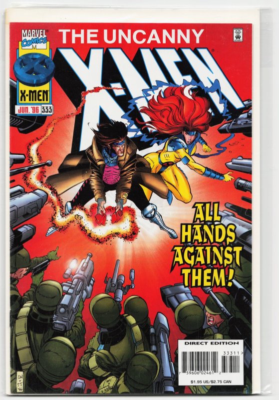 The Uncanny X-Men #333 (Marvel Comics, 1996), raw, ungraded comic book — front cover