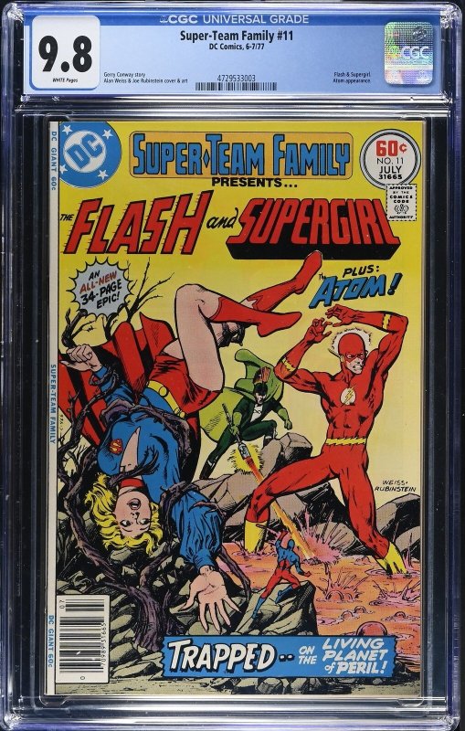 Super-Team Family #11 (1977), CGC 9.8 graded comic book, Universal Blue label — front cover in its holder