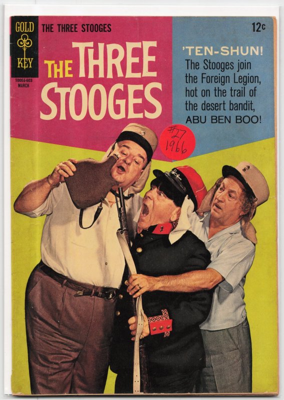 The Three Stooges #27 (Gold Key, 1966), raw, ungraded comic book — front cover