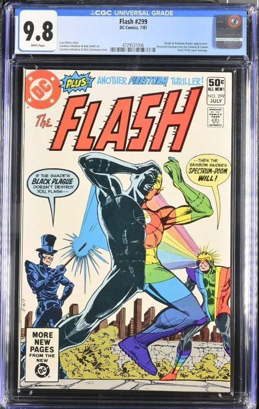 Flash #299 (DC Comics, 1981), CGC 9.8 graded comic book, Universal Blue label — front cover in its holder