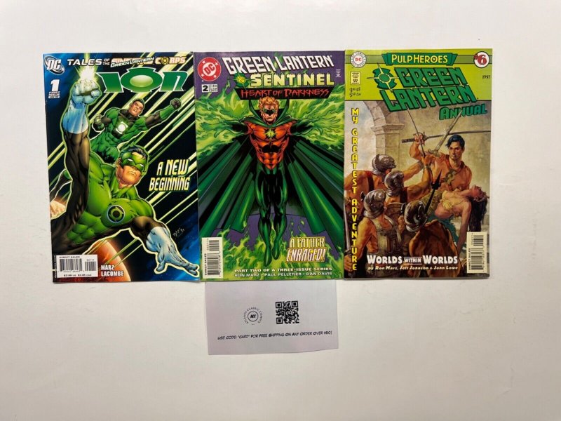 3 Green Lantern DC Comic Books #1, raw, ungraded comic book — front cover