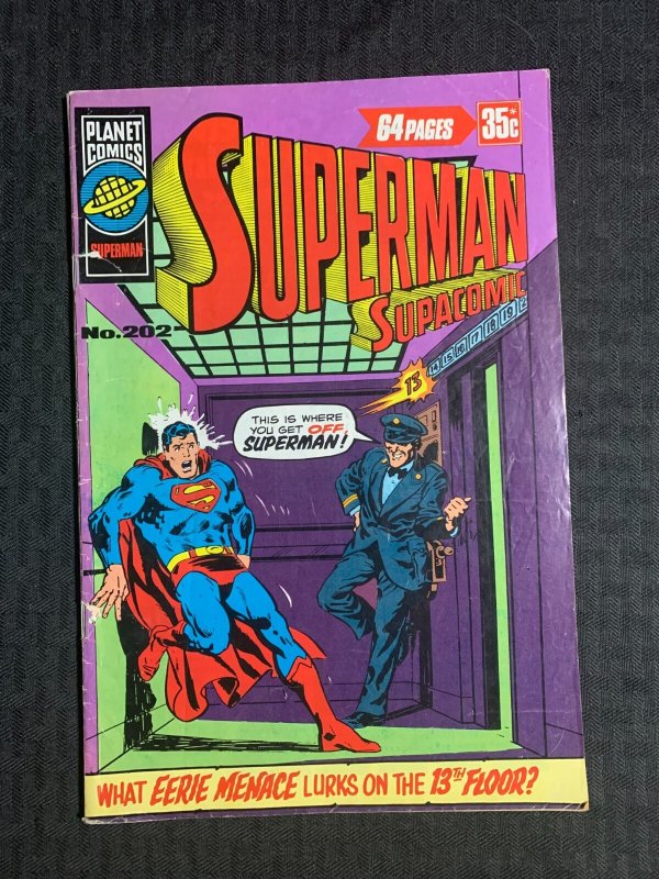 Vintage Superman Supacomic Planet Comics #202, raw comic book in VG 4.0 condition — front cover