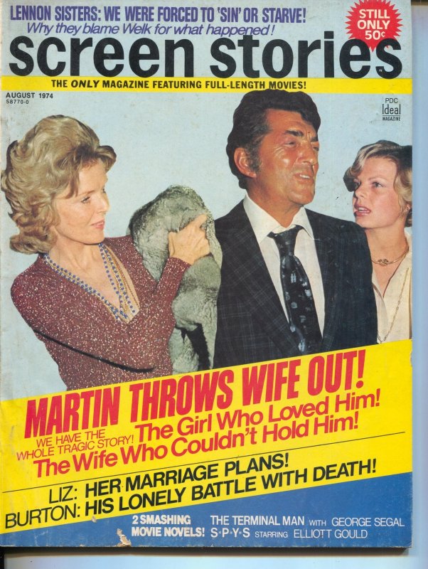 MAG: Screen Stories-Monty Hall-Peter O'Toole-Lennon Sisters-Aug-1974, raw, ungraded comic book — front cover