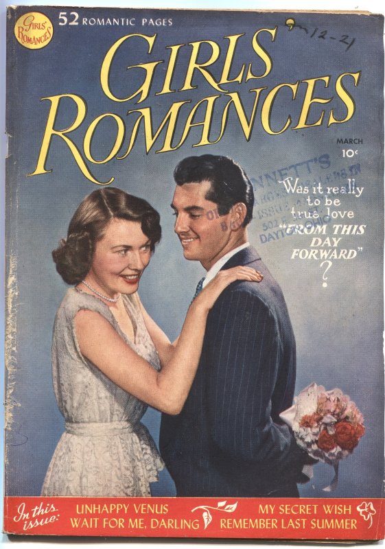 Girls' Romances #1 (DC Comics, 1950), raw comic book in VG condition — front cover