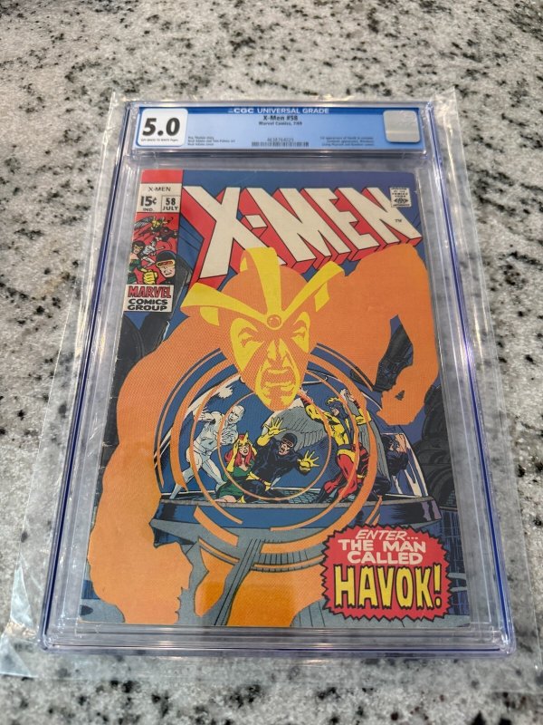 (Uncanny) X-Men #58 (Marvel Comics), CGC 5.0 graded comic book, Universal Blue label — front cover in its holder