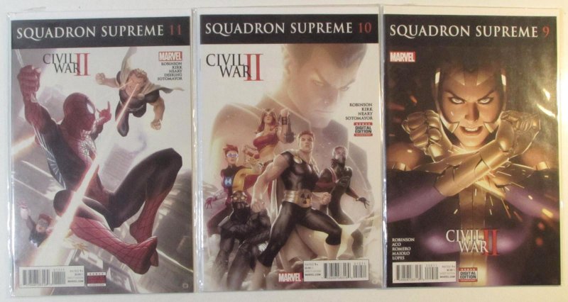 2016 Squadron Supreme Lot of 3 #9, 10, 11 Marvel 4th Series Comic Books (Marvel Comics, 2016), raw, ungraded comic book — front cover